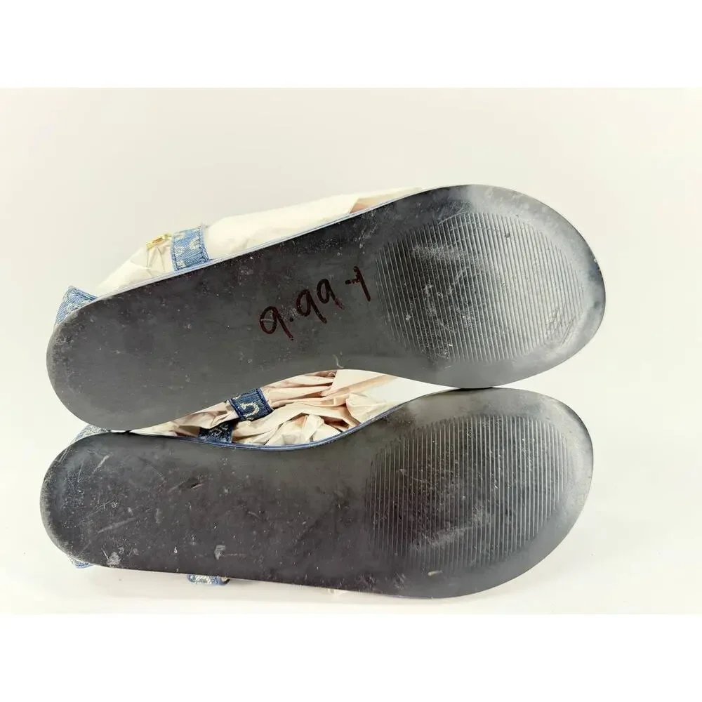 GUESS GFSIA Womens Navy Gold Logo Chain Thong Sandals Size 7 Pre-Owned